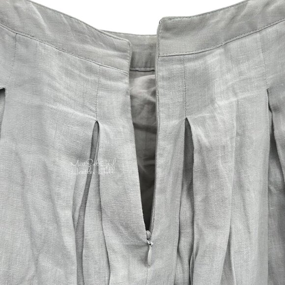 Gray Pleated Midi Skirt 100% Linen with Back Zipper Closure Size 28 - Picture 6 of 7